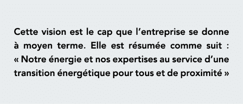 Cette vision est le cap que l entreprise se donne à moyen terme  Elle est résumée comme suit :   Notre énergie et nos   