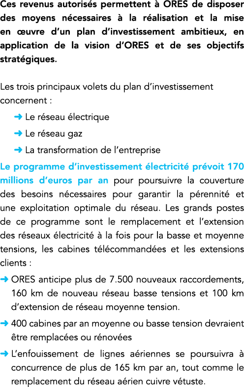 Ces revenus autorisés permettent à ORES de disposer des moyens nécessaires à la réalisation et la mise en œuvre d un    