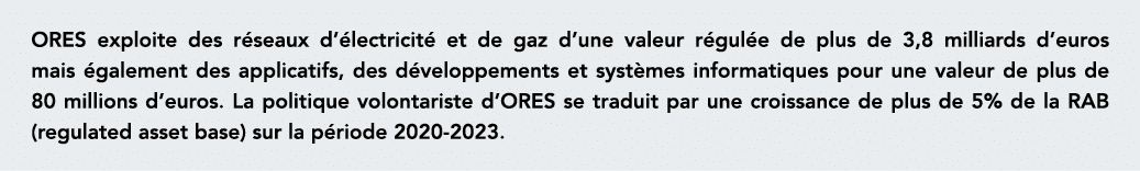 ORES exploite des réseaux d électricité et de gaz d une valeur régulée de plus de 3,8 milliards d euros mais égalemen   